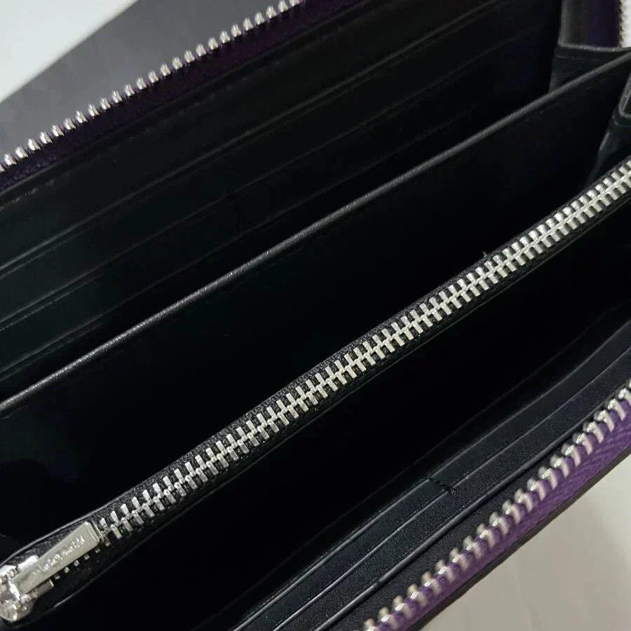 Coach Long Round Zip Wallet with Strap – Purple Signature C4452 – New - Vanrique