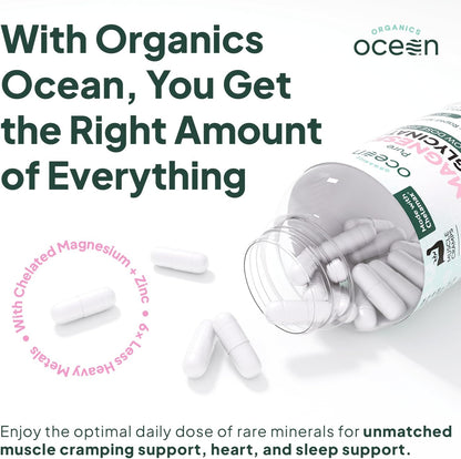 Organics Ocean Pure Magnesium Glycinate Low Dose Zinc Chelated 90 Capsules NEW (PACK OF THREE)