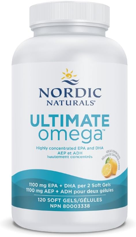 Nordic Naturals Ultimate Omega SoftGels - Omega-3 Supplement, Concentrated Fish Oil With More DHA and EPA, Supports Heart Health, Brain Development and Overall Wellness, Lemon, 120 Count