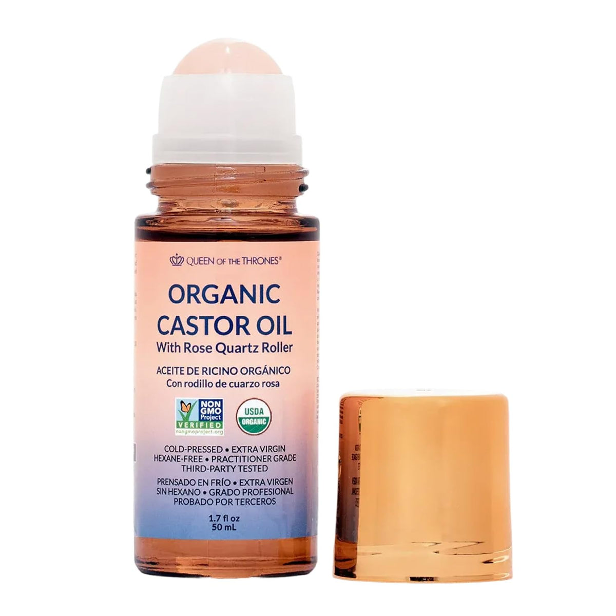 QUEEN OF THE THRONES Organic Castor Oil Roll-On with Rose Quartz – 1.7 oz / 50ml