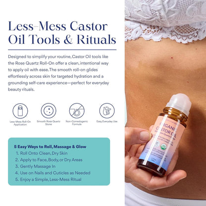 QUEEN OF THE THRONES Organic Castor Oil Roll-On with Rose Quartz – 1.7 oz / 50ml