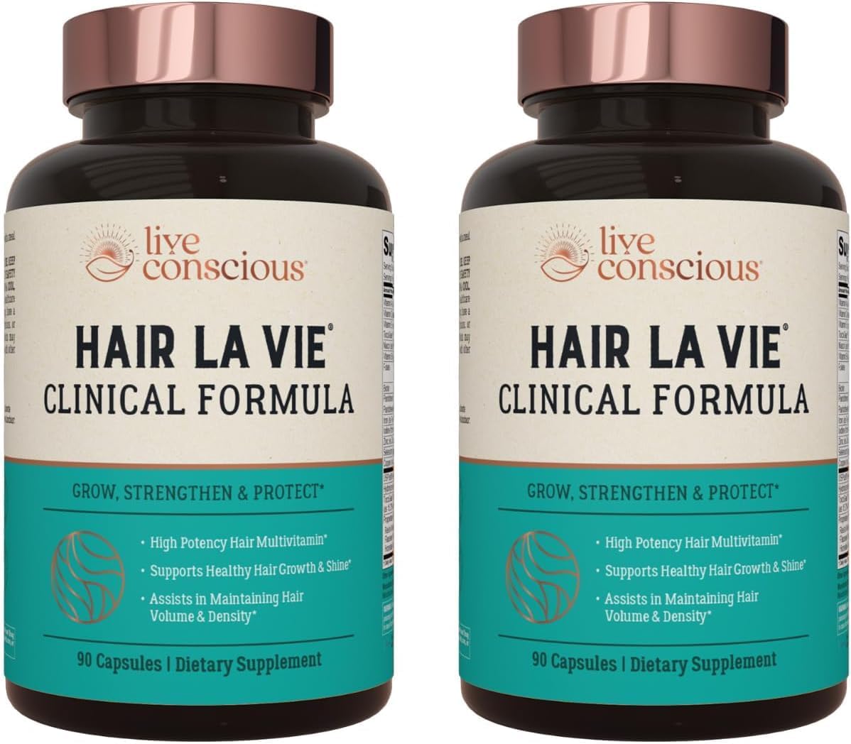 Live Conscious Hair La Vie Clinical Formula Hair Vitamins with Biotin, Collagen & Saw Palmetto – 90 Capsules Each, Pack of 2 (180 Total) – Factory Sealed